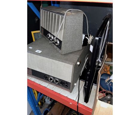 A 24" Panasonic TV with instructions and remote together with a Decca 205 DRAM record player, a Decca 200 amp and a lamp. 