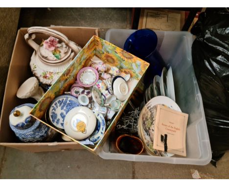 3 boxes of various ceramics to include Royal Worcester collector plates &amp; miniature cabinet items etc.