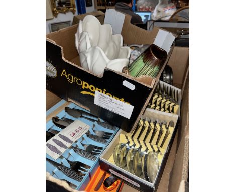 Boxed sets of stainless steel cutlery and vintage ceramics. 
