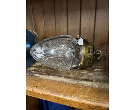 An early 20th century cut glass and brass pendant light fitting. 