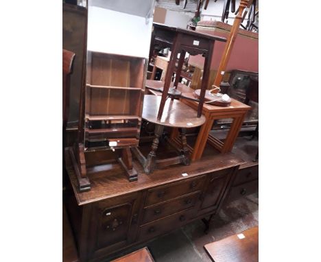 Various items of furniture; a 1920s oak sideboard, an early 20th century cheval mirror, an oak coffee table, a mahogany side 