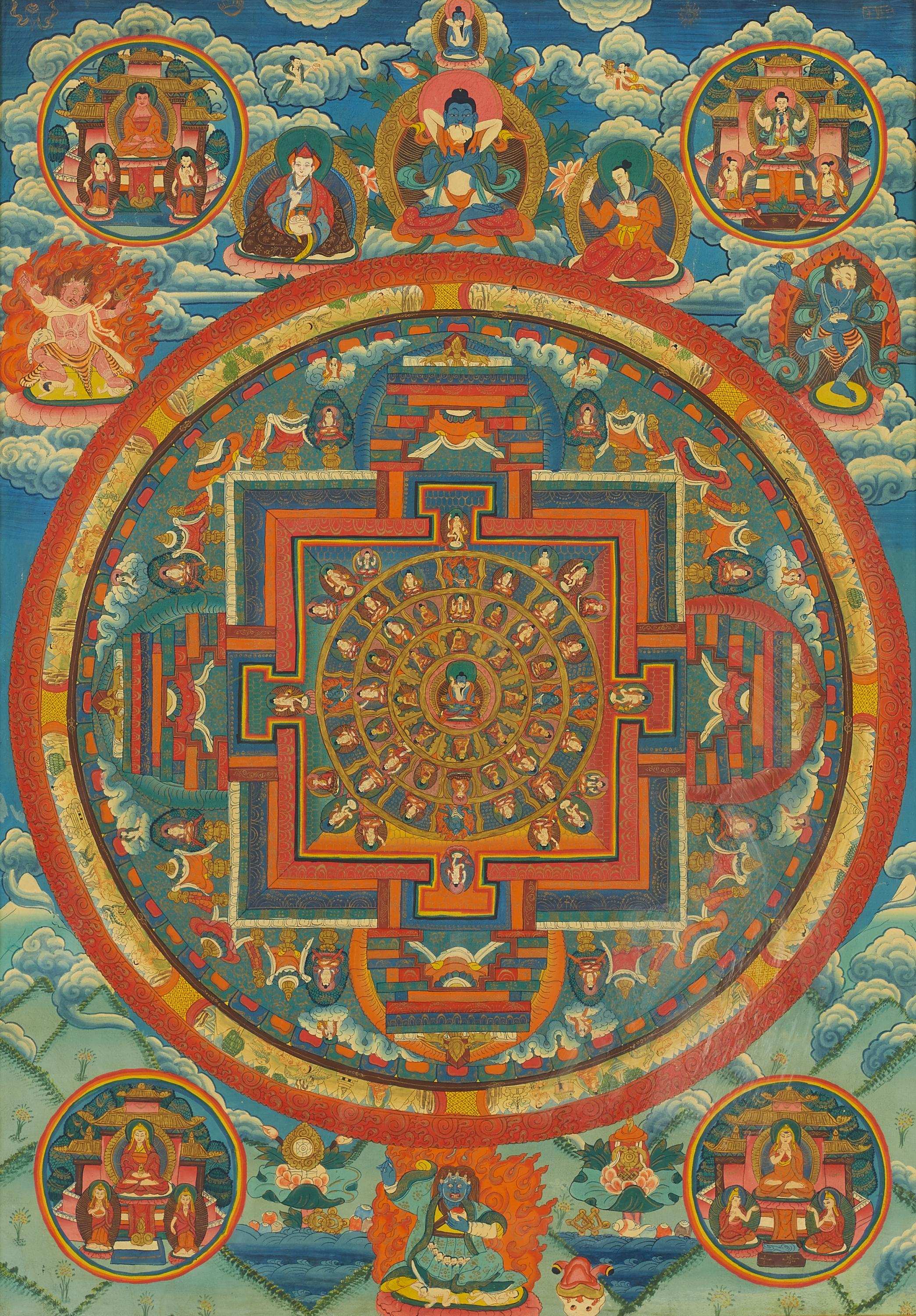 Thangka Of A Mandala. Nepal. First Half 20th C. Color And Gold On 