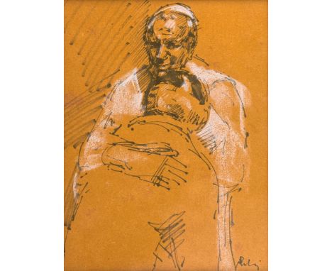 Harold Riley (British, b.1934) The Pope's blessing pen and white chalk sketch on tinted paper, signed lower right 'Riley' 9 x