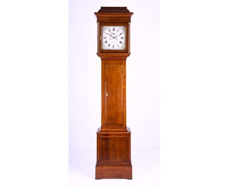 An early 19th century eight day longcase clock the white painted dial with Roman numeral chapter marks with second and date s