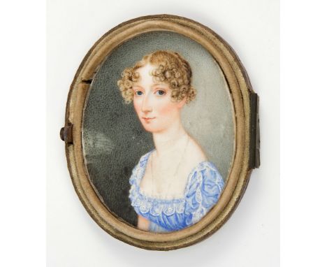 A good portrait miniature of a lady in the manner of Alfred Thomas Agate mid 19th century, oval watercolour on ivory, with ce