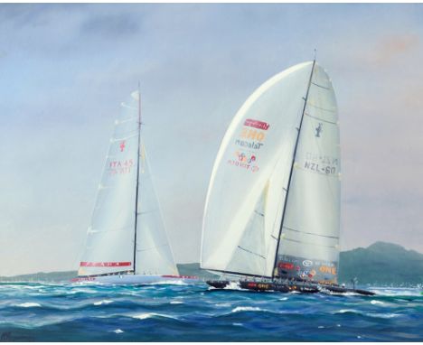 Tim Franklin Ross Thompson (British, b.1951) Black Magic Defeats Luna Rossa in Auckland, New Zealand, America's Cup 2000 seri