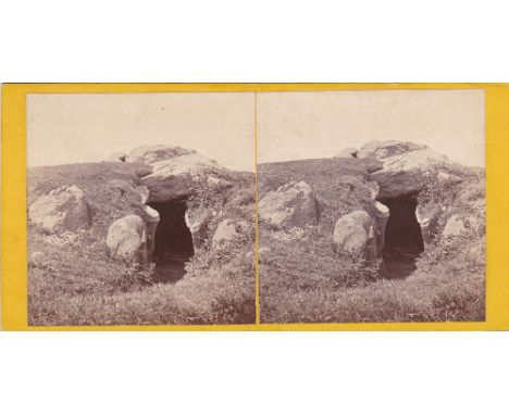 A Guernsey interest stereoview card Le Creux des Fees (Hollow of the Fairies), by T. B. Hutton, pasted title verso.