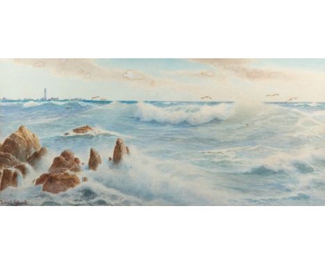 Ernest Stuart (British, fl. 1889-1915) Seascape - probably St Malo, looking towards the lighthouse watercolour, signed lower 