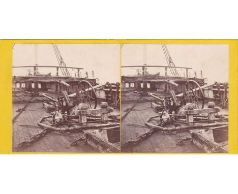 A rare Guernsey interest stereocard a deck view of the wreck of the Louisa, by T. B. Hutton, pasted title verso.