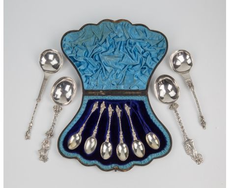 Four Hanau silver spoons late 19th / early 20th century, in the Medieval style, all with figural terminals; together with a c