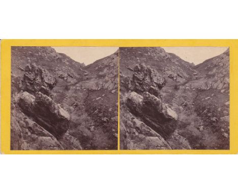 A Guernsey stereoview card cliffs at The Gouffre, by T. B. Hutton, pasted title verso.