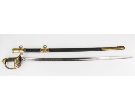 A Victorian Officer's sword from Havelock's Cavalry brass Victoria Regina cipher within oval cartouche to hilt shagreen and w