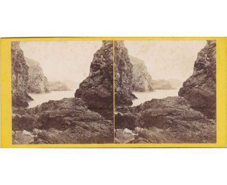 A Channel Islands stereoview card 'Rocks near the Pot', Little Sark, by T.B. Hutton, Guernsey, paste down title verso.