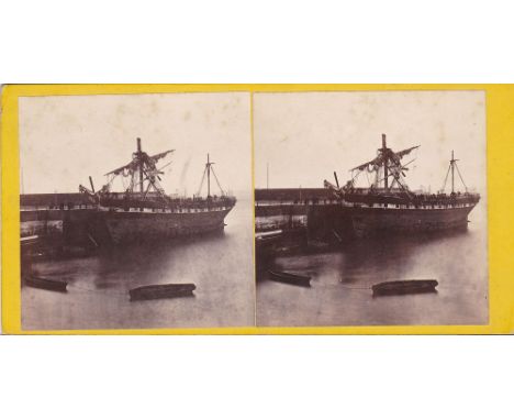 A rare Guernsey interest stereoview card depicting the wreck of Louisa, by T. B Hutton, pasted title verso.