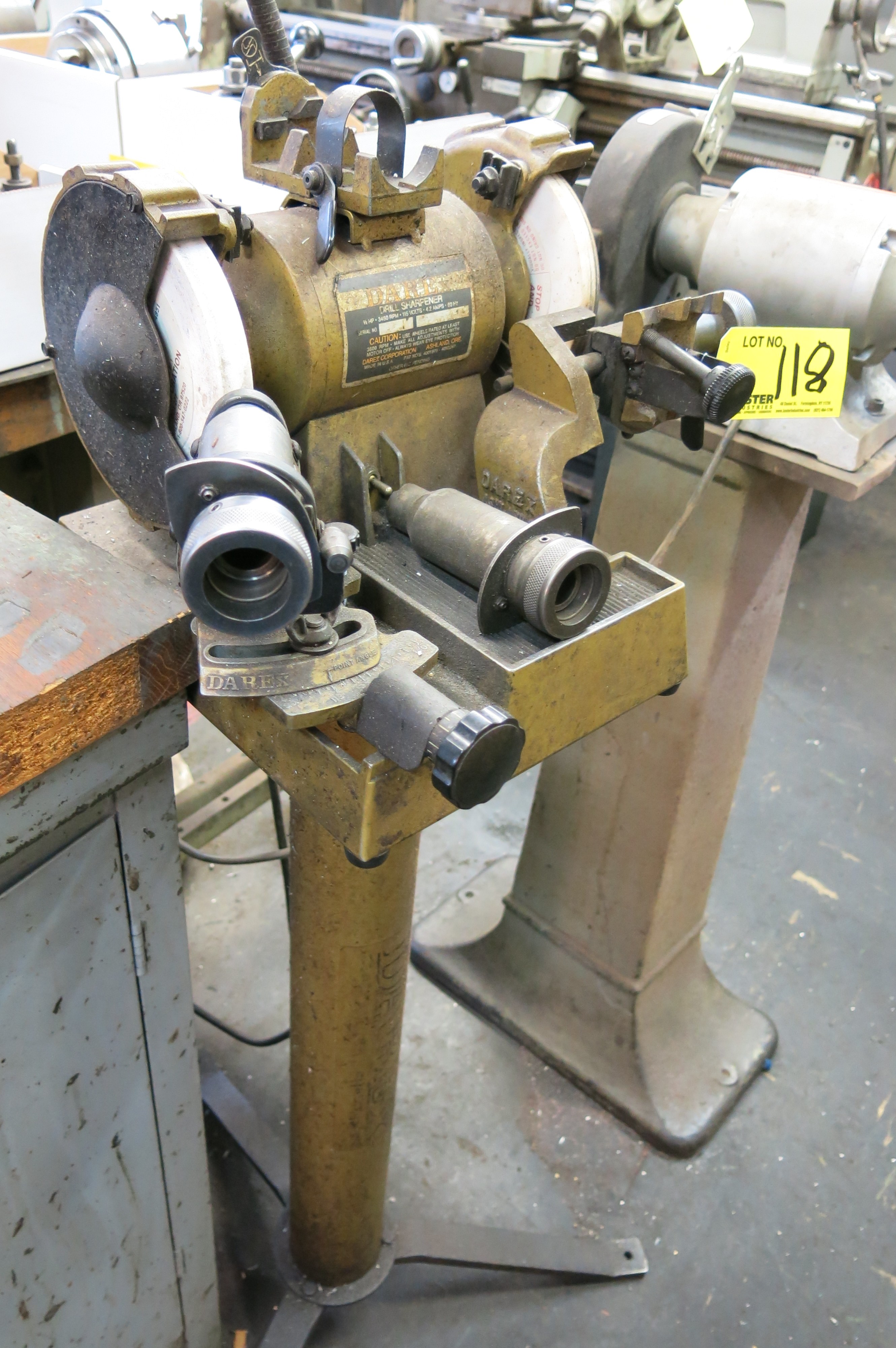 (1) DAREX DRILL SHARPENER WITH 1/2 HP MOTOR, 3,450 RPM, AND ASSOCIATED