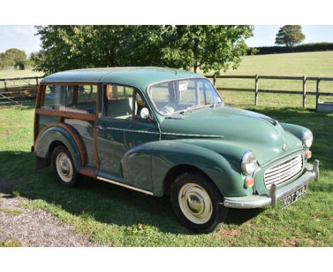 A 1970 Morris Minor Traveller, registration number XOT 348J, almond green. The ever popular Traveller makes a practical start