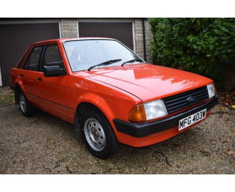 A 1981 Ford Escort 1.3L, registration number MFG 403W, engine number BJ05652, chassis number SFAAXXBBAAJ05652, red. This Ford
