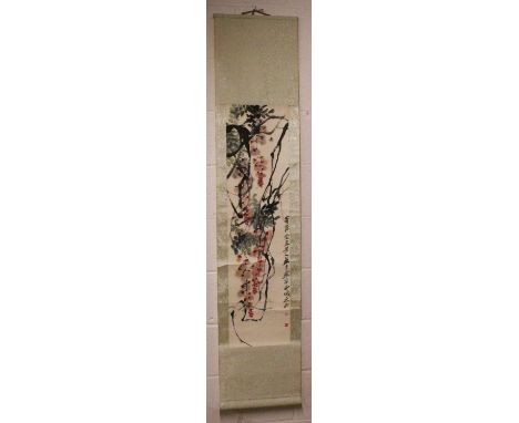 ANOTHER CHINESE HANGING SCROLL PICTURE, decorated with hanging vine, and with an inscription and artist's seals, the picture 
