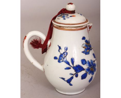 A SIMILAR CHINESE QIANLONG PERIOD ENAMELLED PORCELAIN SPARROW BEAK JUG & COVER, painted in blue enamel, iron-red and gilding 