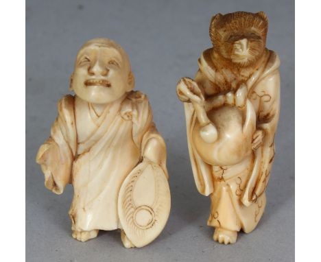 A JAPANESE MEIJI PERIOD IVORY NETSUKE, unsigned, well carved in the form of a Sennin standing with upturned gaze, 1.6in high;