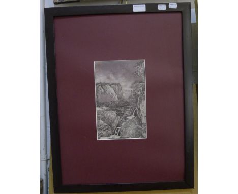 PU YU (born 1960) Chinese, Mountains and Rivers, ink on paper print, framed