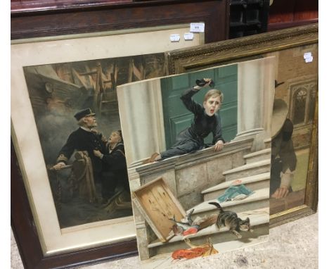 After LANCE CALKIN, ''I Must be Last'', 19th century lithographic print together with two others