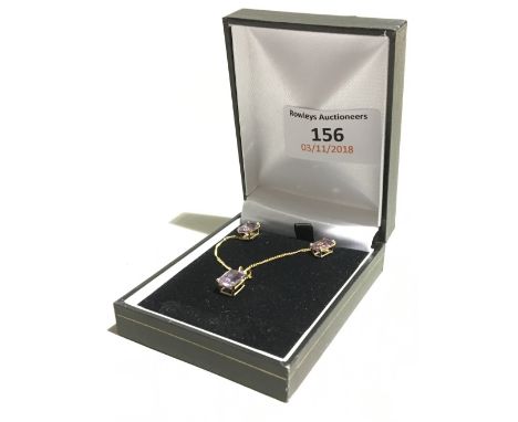 A pair of 9 ct gold amethyst earrings, pendant and chain