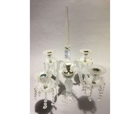 A cut glass candelabra