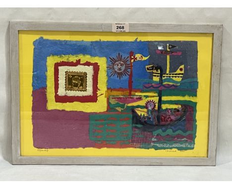 PAULINE VINCENT. BRITISH Bn. 1940 Pilgrim Ships. Signed, dated 2001 and inscribed. Mixed media collage. 12" x 18'"