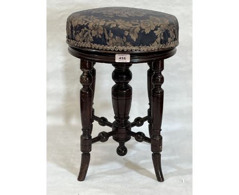 A Victorian mahogany piano stool with height adjustable upholstered seat