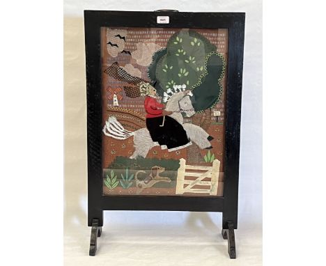 A folk art textile applique fire screen, signed Sheila Watts and dated 1943-44, 31½" high