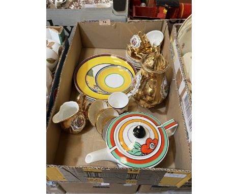 A Clarice Cliff part dinner and tea service and another box of ceramics