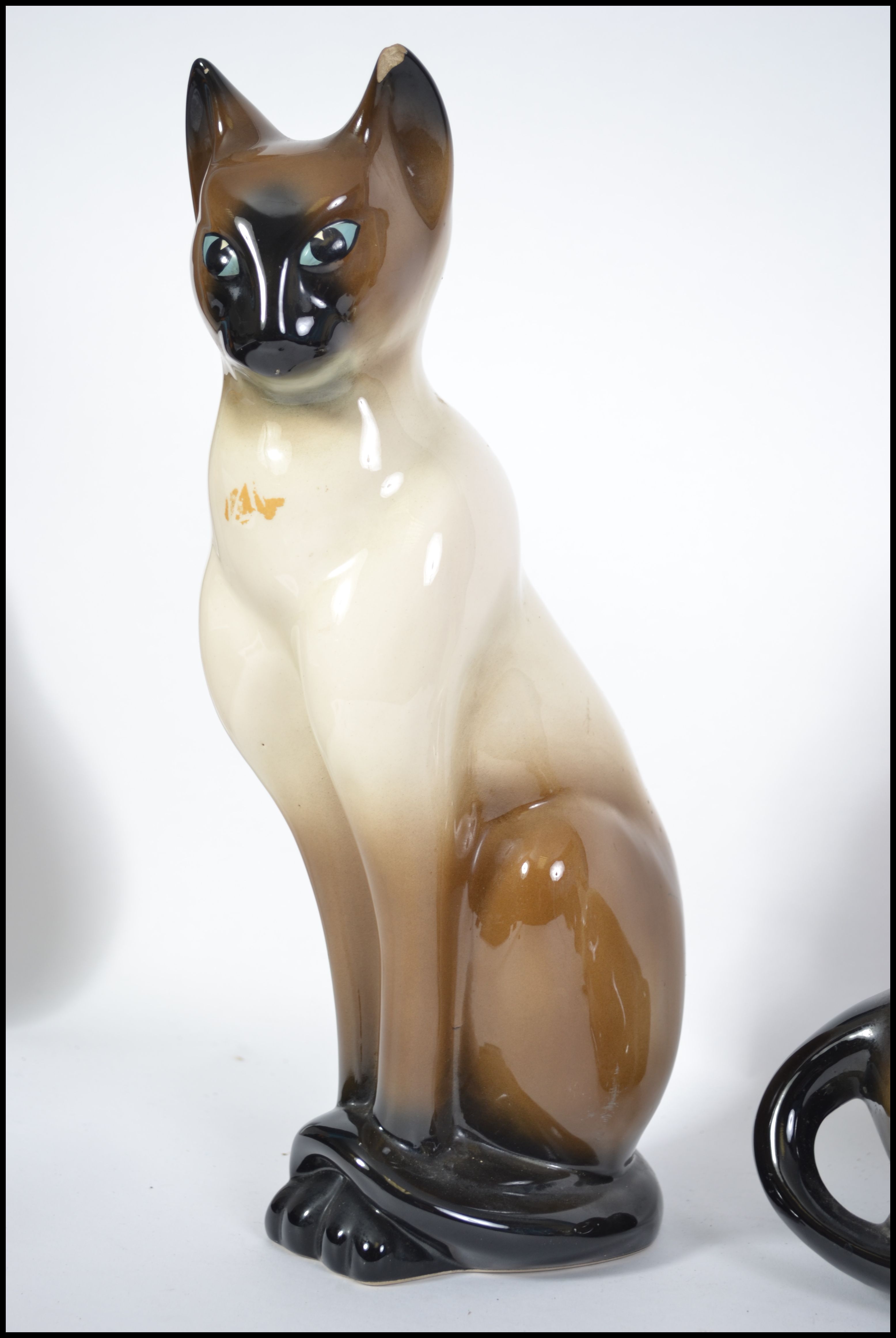 A set of 3 vintage Staffordshire large ceramic  siamese  cat  