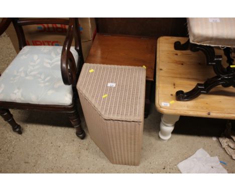 A Lloyd Loom corner linen basket and a Victorian mahogany commode 