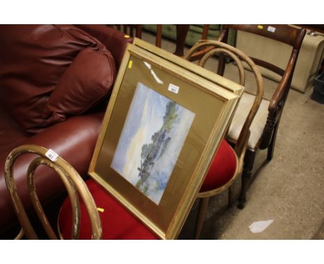 Two watercolour studies, one depicting a meadow, the other of a moored boat each initialled G R