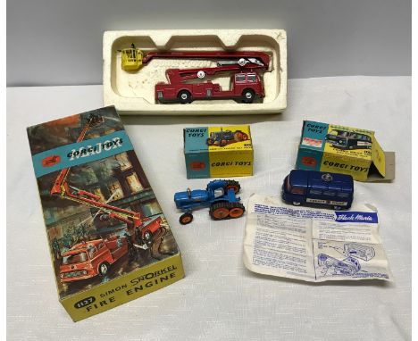 Corgi diecast, boxed, 1127 Simon Snorkel Fire Engine 464 Commer Police Van with instructions and 54 Fordson Power Major, play