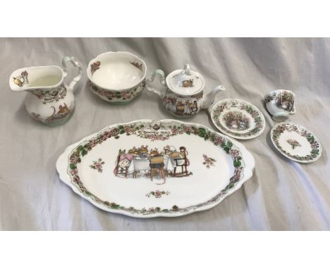 A selection of Royal Doulton "Brambly Hedge" to include a small jug 9cms h, bowl 9.5cms d, a miniature teapot 10cms h, a mini