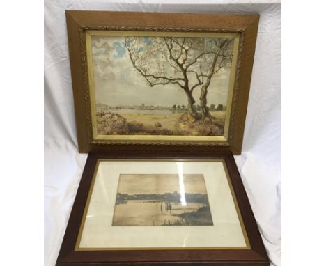 Framed water colour painting of Hornsea Mere signed to the back indistinctly, picture size 45cms h x 60cms w. Together with a