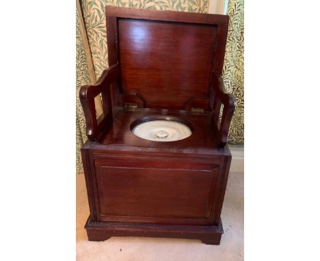 A 19thC mahogany commode with pot. 53 w x 46 d x 45cms h.Condition ReportCraze to glaze of pot and lid and hairline cracks to