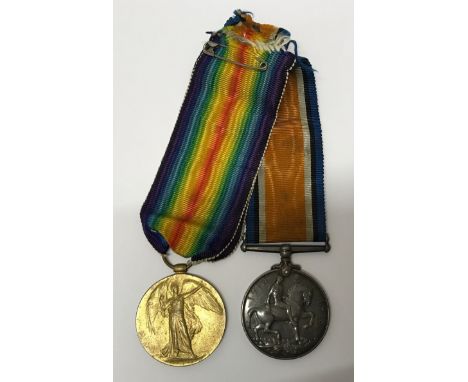 Two WWI medals with ribbons awarded to 2938 Pte C. Scott. North D. Fus. and 45685 Pte W. Leach S. Staff. R.Condition ReportSo