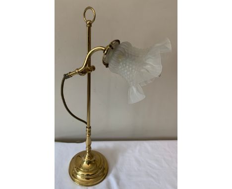 A brass table lamp with adjustable light with opaque glass shade. 54cms h.Condition ReportGood condition.