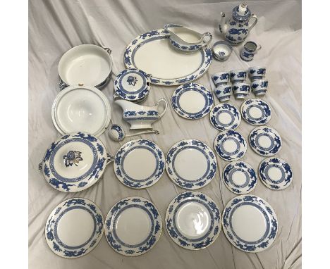 A Booths blue and white part dinner and tea set to include a teapot, sugar, jug and 6 cups and saucers with 6 side plates 19c