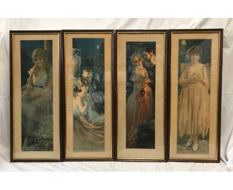 A set of 4 Gene Pressler coloured prints of romantic scenes. Honeymooning in Venice, Absence cannot Hearts, Sincerely Mary Pi