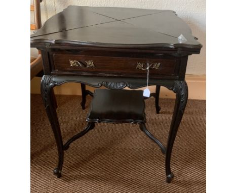 An Edwardian envelope card table. Top 60cms x 60cms.