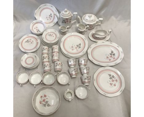 A selection of Queens bone china Francine pattern china to include 67 pieces.Condition ReportLarge bowl with hairline crack t