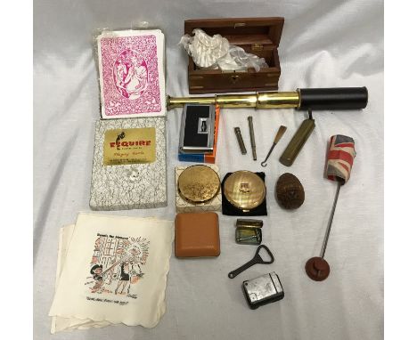 Selection of small collectibles, Stratton and Goya compacts, Swarovski rabbit, Esquire 7 inch playing card nudes, 4 section b