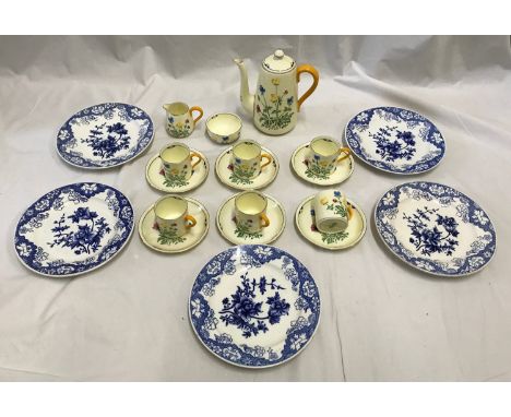 Crown Staffordshire floral patterned part coffee set to include coffee pot 19cms h, milk jug and sugar bowl, 6 x cups 6cms h,