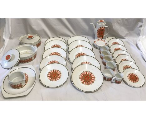 J G Meakin mid century dinner ware and part cofffee set to include 2 x tureens, meat plate 30.5cms, 5 dinner plate 25cms, 5 s