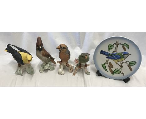 Goebel of West Germany Wildlife collection of 4 ceramic birds, tallest approx 17.5cms together with a plate with embossed bir
