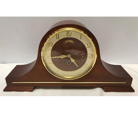 Rapport wood cased mantle clock. Westminster chime, Emil Schmeckenbecher movement. 22cm h x 43cm w.Condition ReportVery good 
